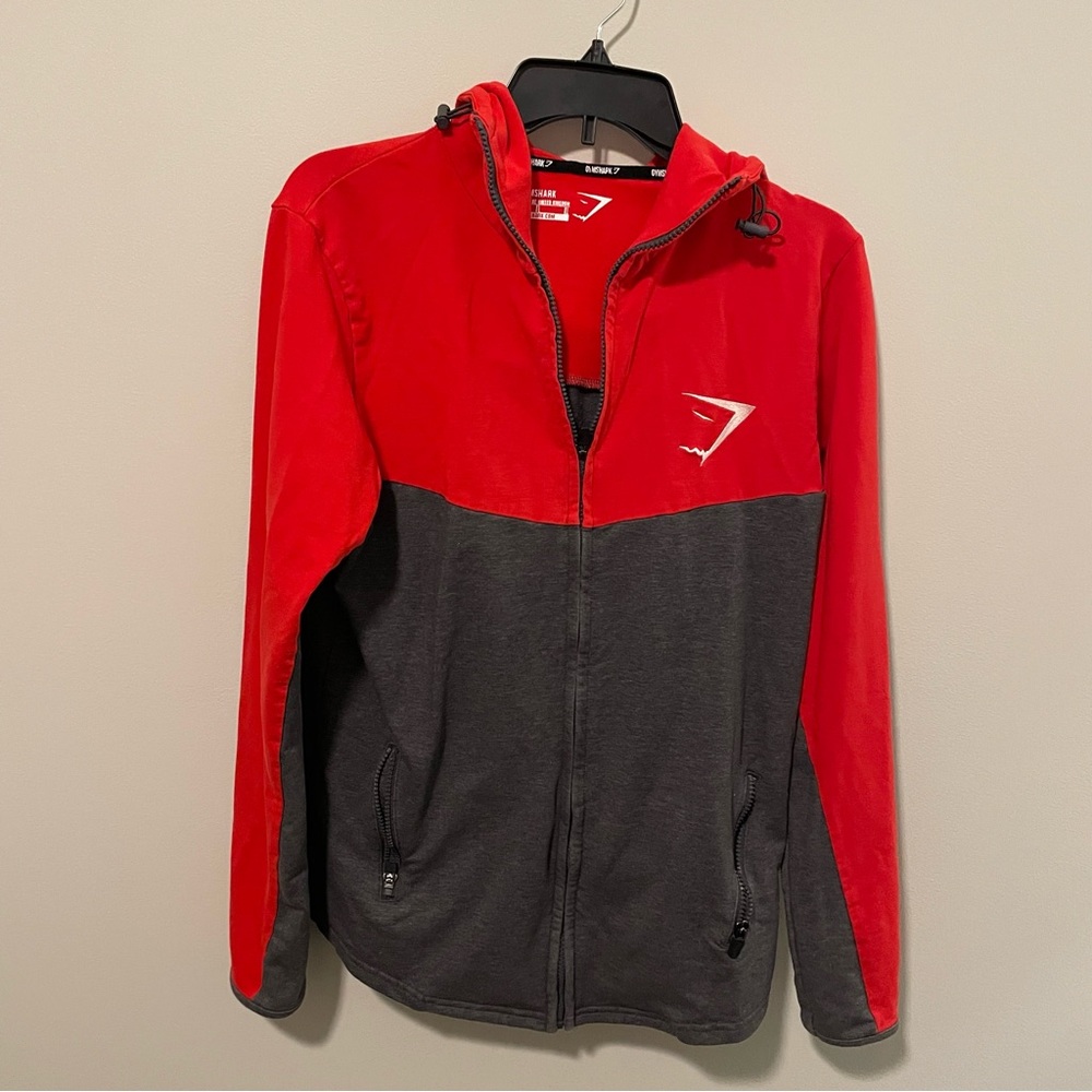 Gym Shark, Red and Gray Zip-Up Hoodie. Item # 11196 - Picture 2 of 3